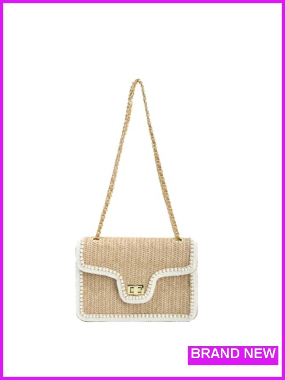 Straw Crossbody Bag with Pearl Embellishment for Beach Summer